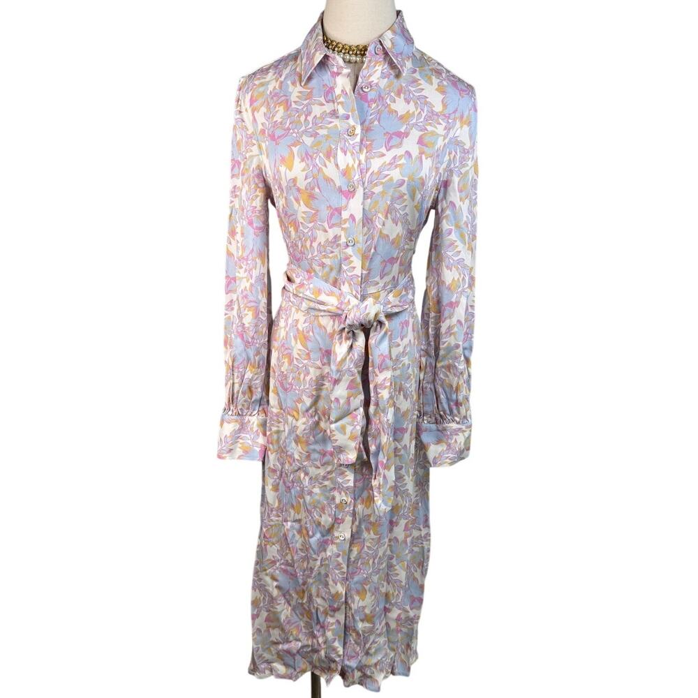 Rebecca Vallance Fleur Floral Midi Shirt Dress Tie Waist Pastel size US 2 - Picture 8 of 14